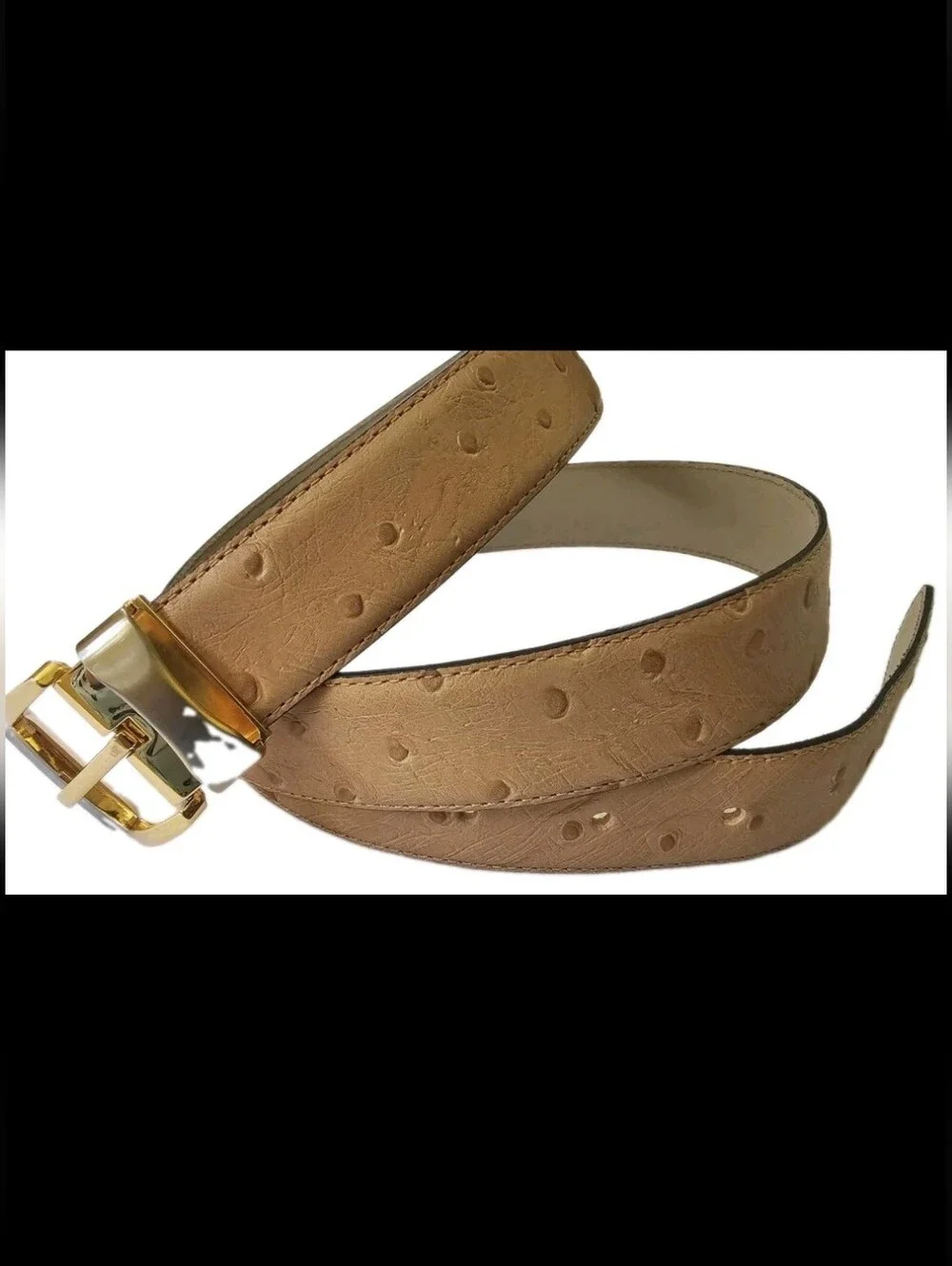 AVANTI Beautiful Ostrich Print Leather  Belt With Silver And Gold Buckle Size L